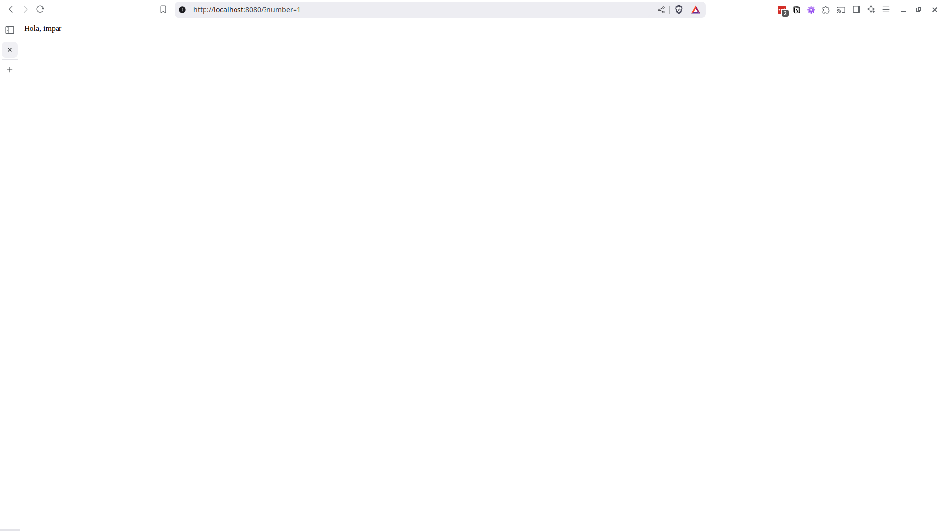 Captura de pantalla de la aplicación mostrando el mensaje "Hola impar"