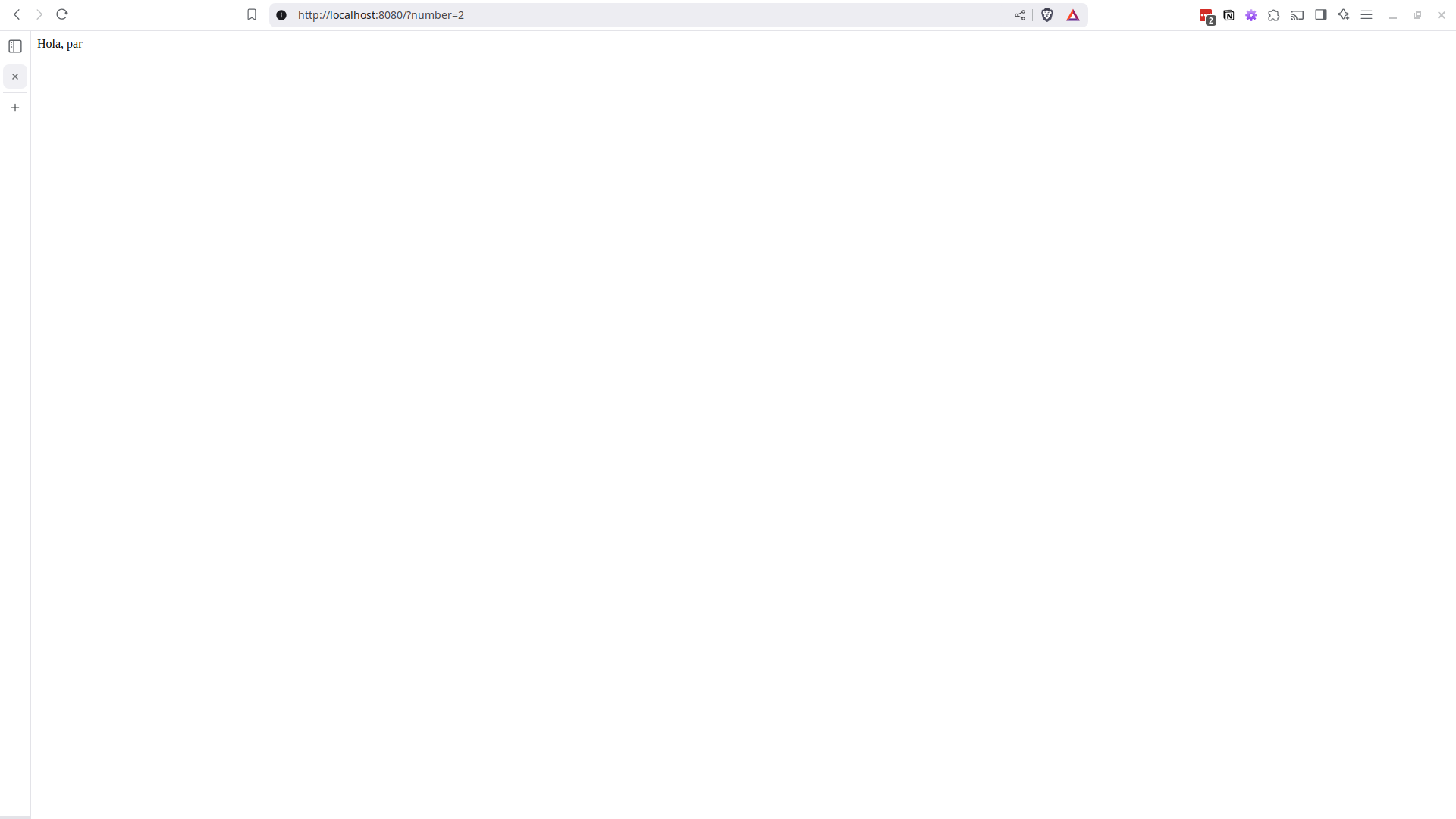 Captura de pantalla de la aplicación mostrando el mensaje "Hola par"